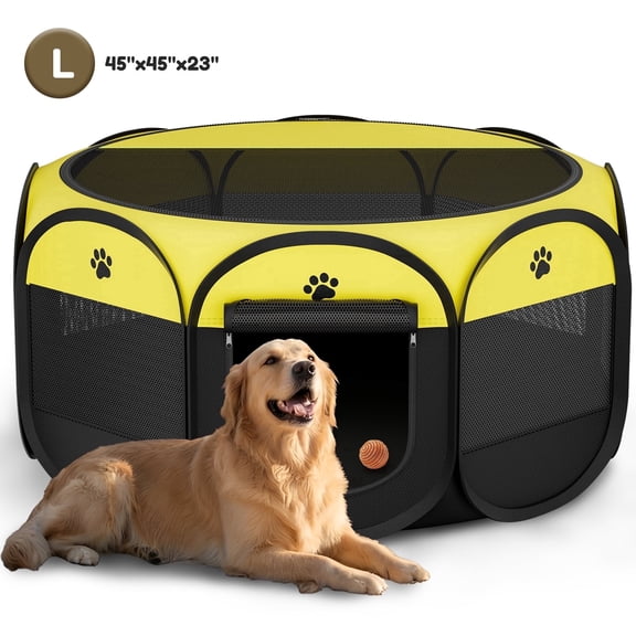 Pop up Dog Playpen Large 44.5-Pet Playpen Indoor Dog Crate Tent Cage Outdoor Portable Enclosure Kennel with Top and Locking Zipper for Dogs Cats Rabbits