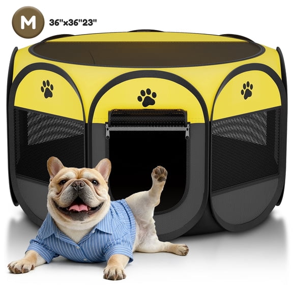LAKWAR Dog Cat Playpen, Puppy Pet Playpen Indoor for Small Dog Crate Tent Cage Outdoor, Portable Pop Up Dogs Cat Enclosure Kennel for Dogs/Cats/Rabbits-Medium