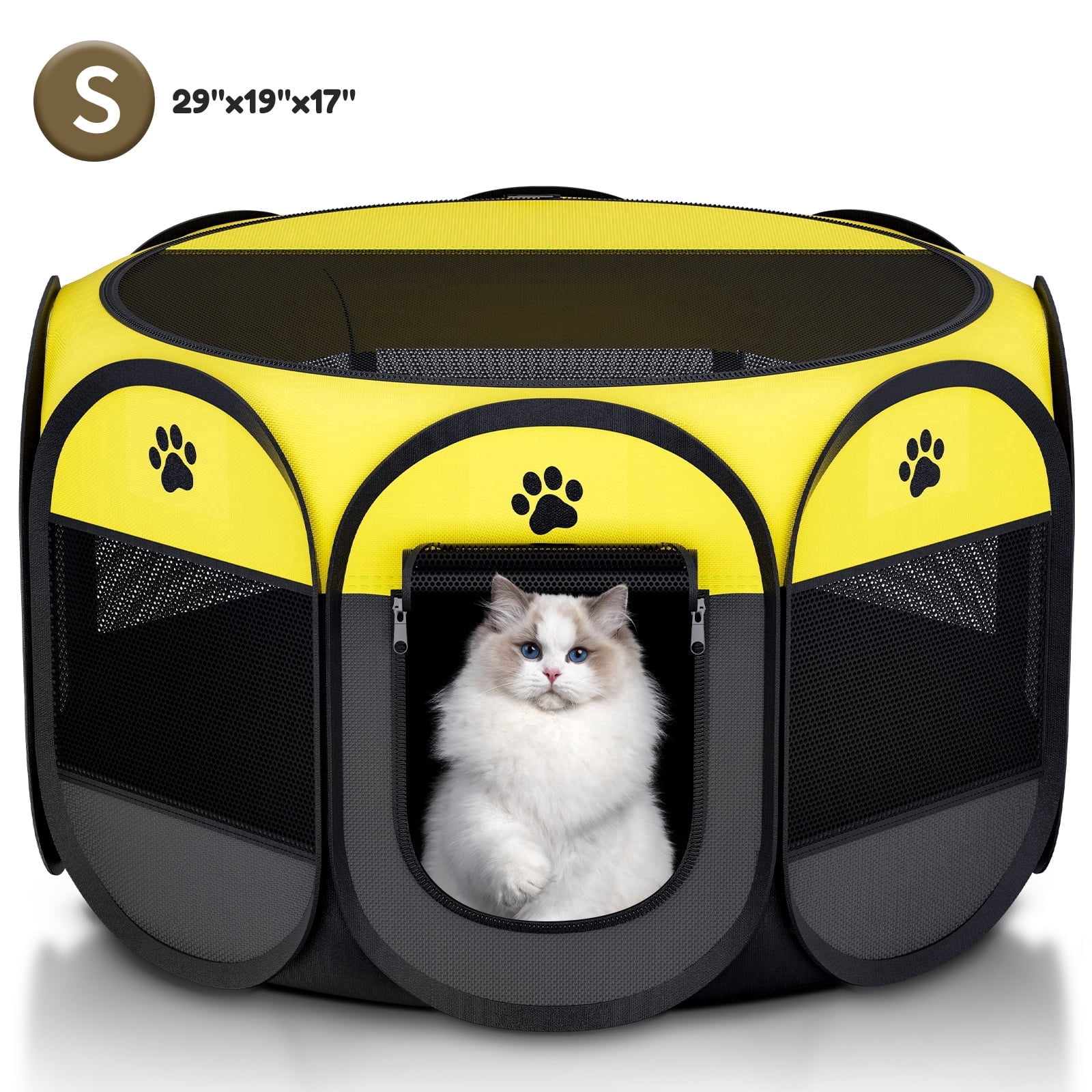 Pet Playpen for Small Animal Indoor Cats Enclosed, Pop up Dog Playpen Outdoor Tent Crate Cage with Locking Zipper Top Cover Door for Puppy Kitten Tent-Small