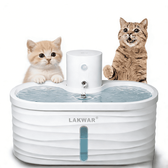 LAKWAR Cat Water Fountain Auto-3 Water Flow Modes 5000mAh Battery Ultra Quiet Automatic Cats Water Fountain Cordless Small Dog Water Dispenser with Replacement Filters-BPA Free