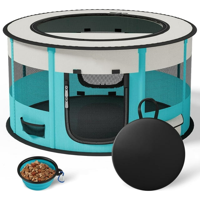 LAKWAR Small Dog Playpen, 29"/72CM Diameter 16"/40cm Height Pet Playpens Foldable Portable
