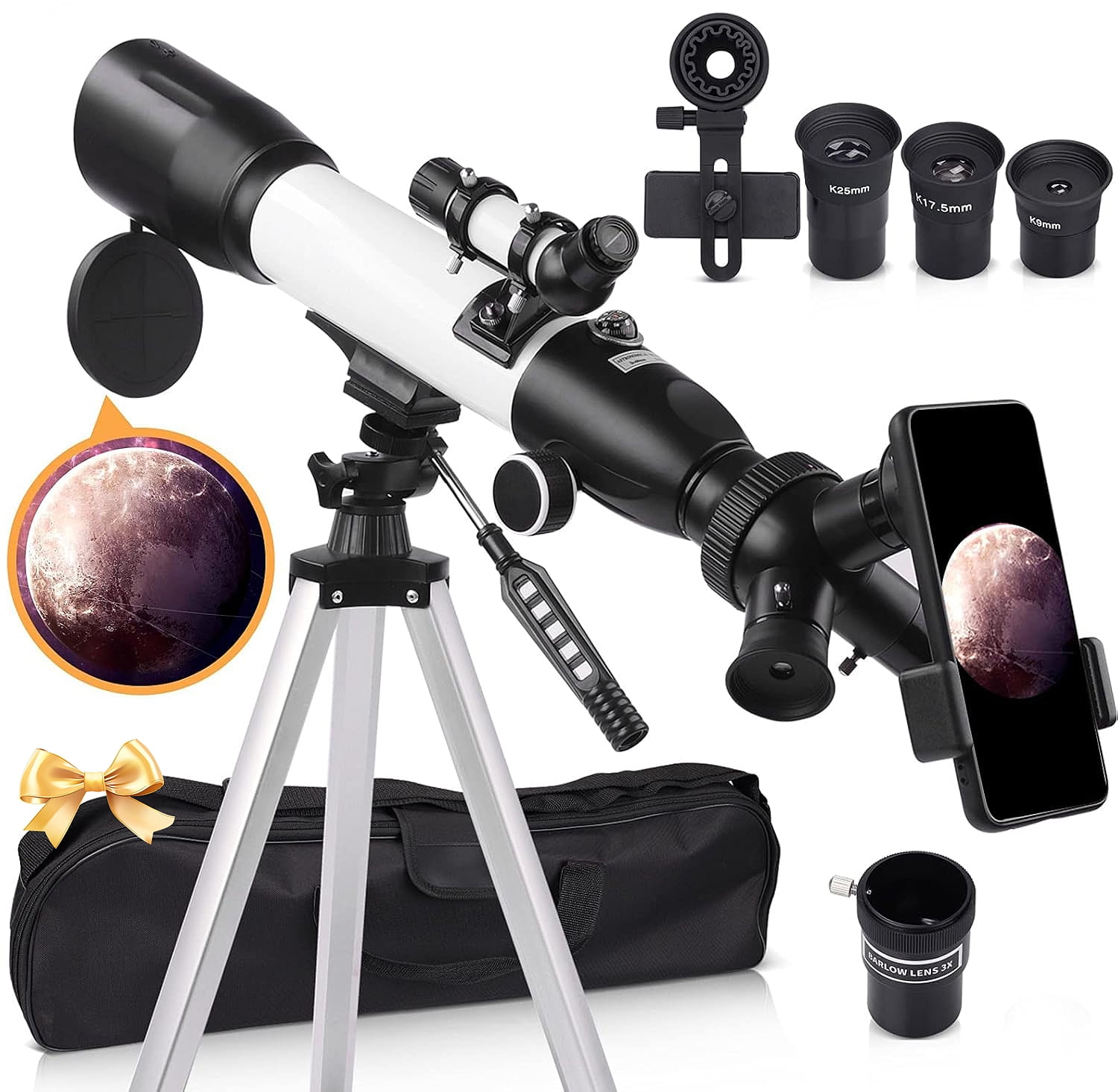 Telescope for Adults and Kids, 70/400mm16X-134X) Refracting Telescope for Astronomy Beginners, 16x-132x, Portable Telescope with Tripod, Carrying Bag, Phone Adapter