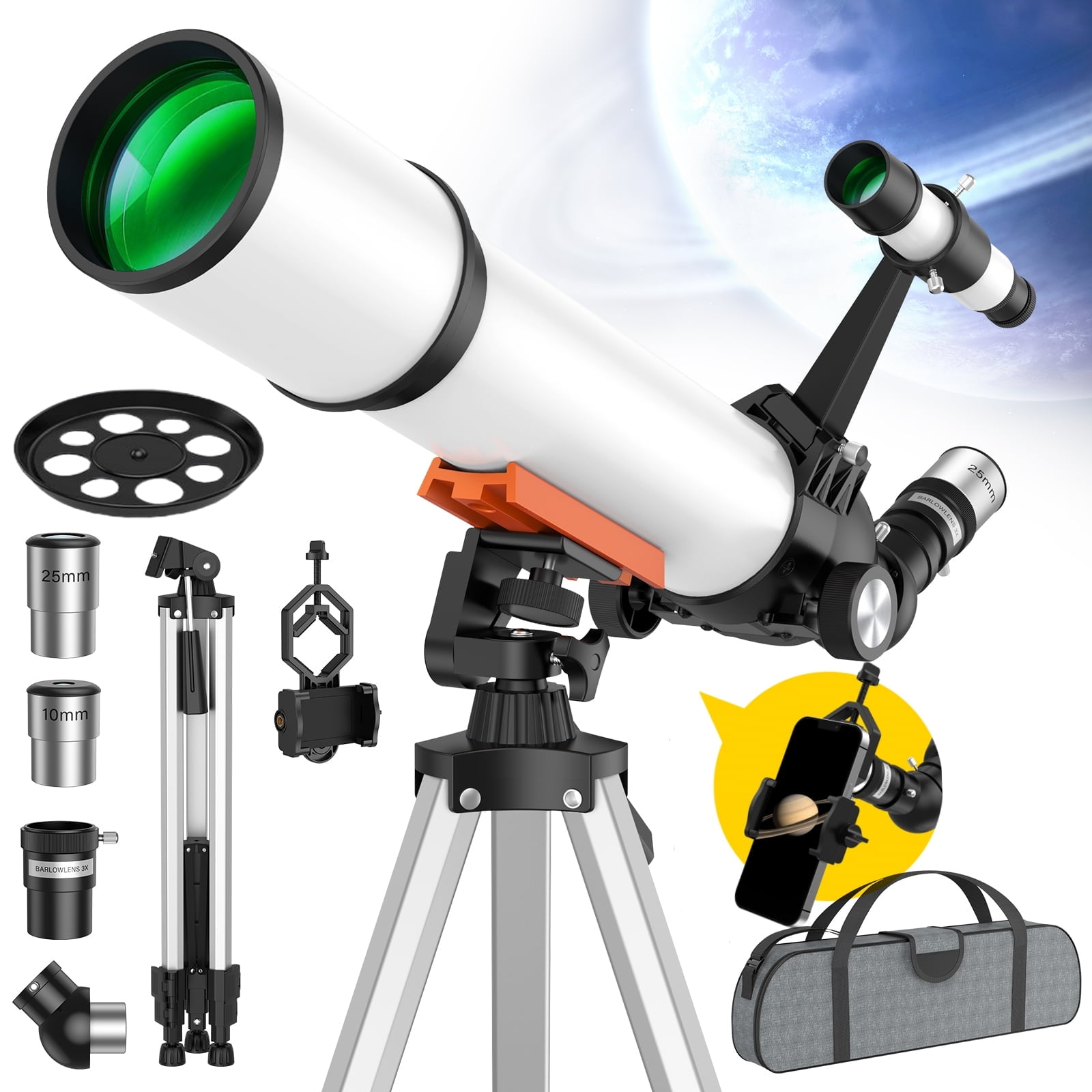 Telescope for Adults and Kids Beginners -500mm Astronomical Refracting Telescope with Carry Bag, Phone Adapter