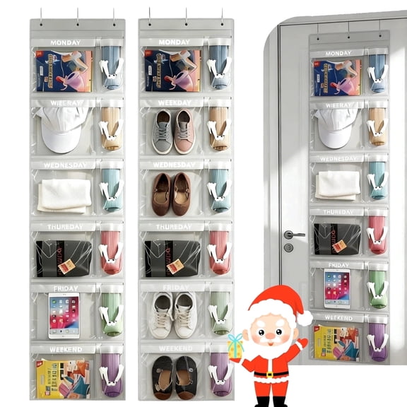ZHIJYBO 2PC Over the Door Organizer Storage, Weekly Clothes Organizer with Days of the Week Pockets ,Hanging Storage Closet Door Organizer for Bedroom Nursery Storage