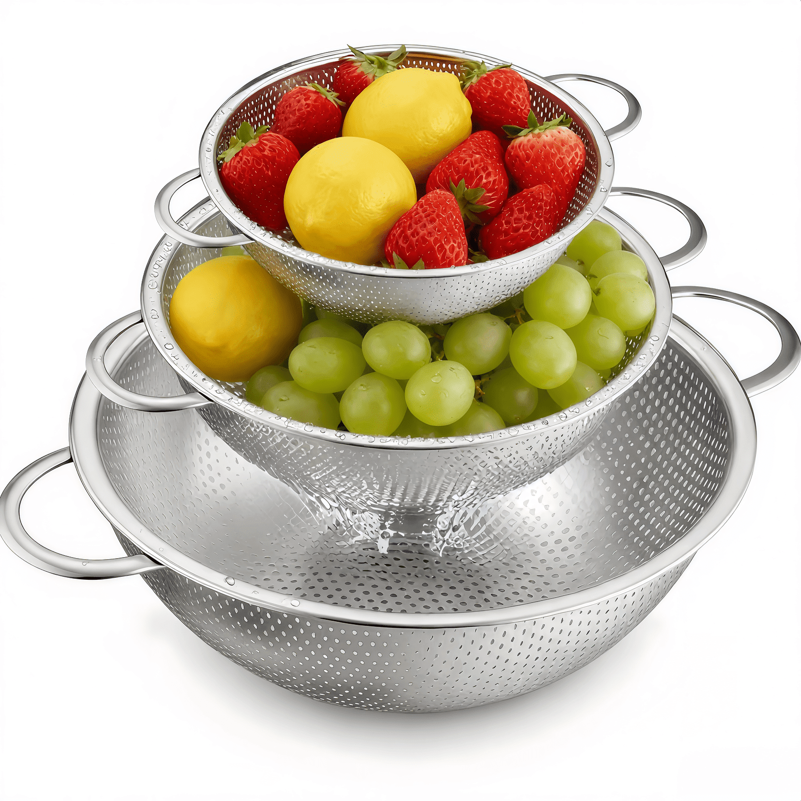 ZHIJYBO 3 Pack Stainless Steel Colander Set (1-3-5quart), Colanders & Food Strainer, Strainers And Colanders With Handles For Kitchen/Draining Pasta/Rinsing Vegetables Fruits(Silver)