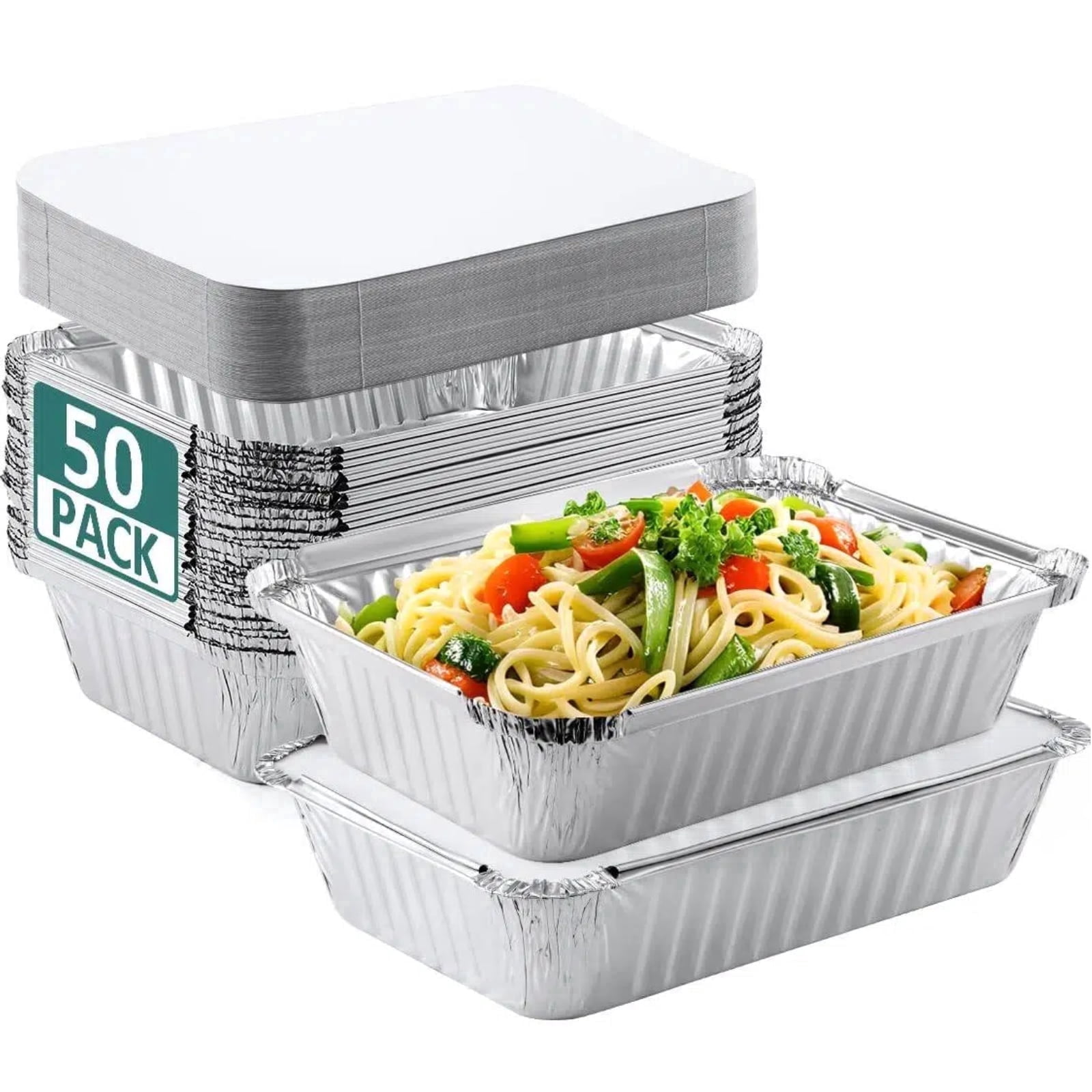 ZHIJYBO 8.6x6.3 inch (50 Packs) Disposable Aluminum Pans With Lids Foil ...