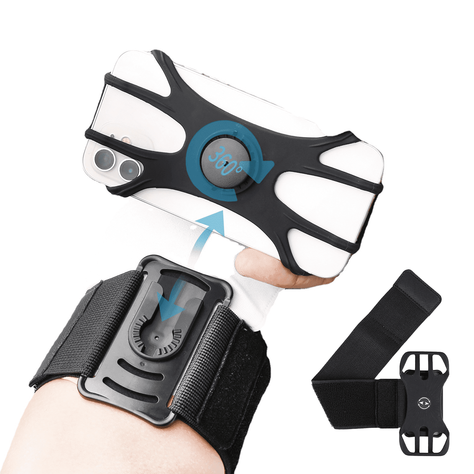 LAKYRIK Running Phone Holder, 7.0'' Armband Phone Holder, 360 Rotatable for Hiking Biking Running (Black)
