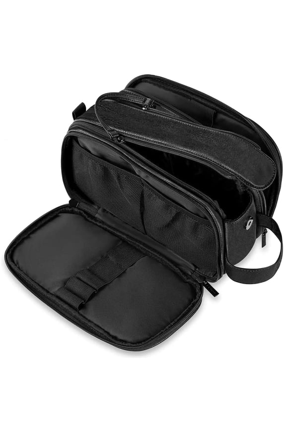 Toiletry Bag for Men, Large Travel Shaving Dopp Kit Water-resistant Bathroom Toiletries Organizer PU Leather Cosmetic Bags (black)