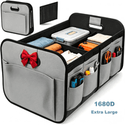 ZHIJYBO Car Trunk Organizer, Large Capacity Car Trunk Storage Organizer with Handle for Any Cars and SUV, Gray Collapsible Multi-Compartment Organizer