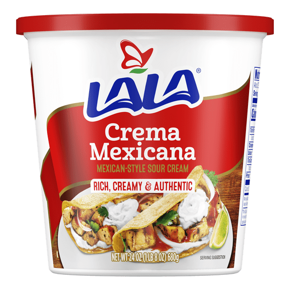 LALA Crema Mexicana Sour Cream, Refrigerated, 24 oz Tub