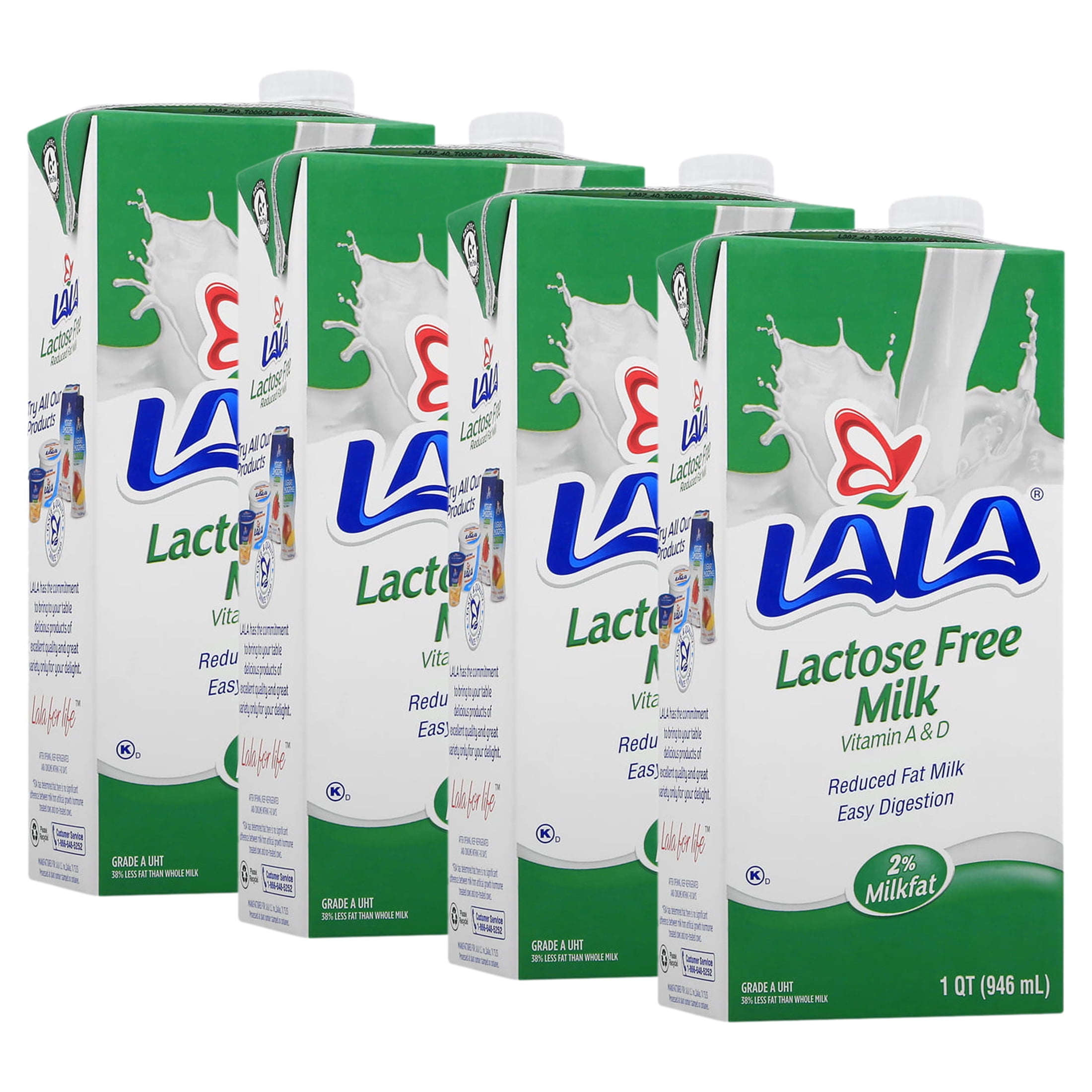 (4 pack) LALA Lactose Free 2% Reduced Fat Milk UHT 32oz - Walmart.com