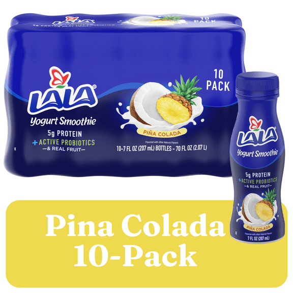 LALA Probiotic Protein Yogurt Smoothie Drink, Low Fat, Pina Colada, 7 oz Plastic Bottle (10 Ct)