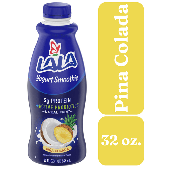 LALA Probiotic Protein Yogurt Smoothie Drink for Kids and Adults, Pina Colada, 32 oz Plastic Bottle
