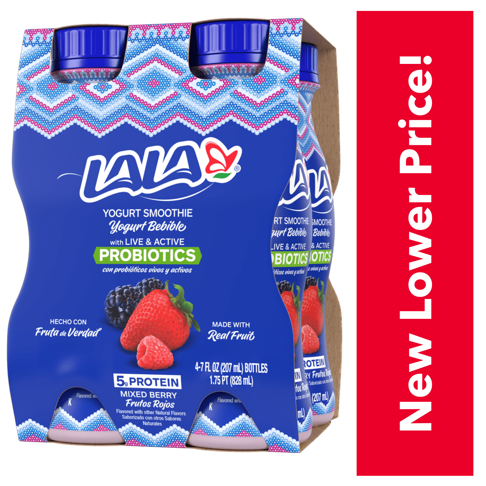 LALA Probiotic Yogurt Smoothie Drink with Protein, Mixed Berry, 7 oz