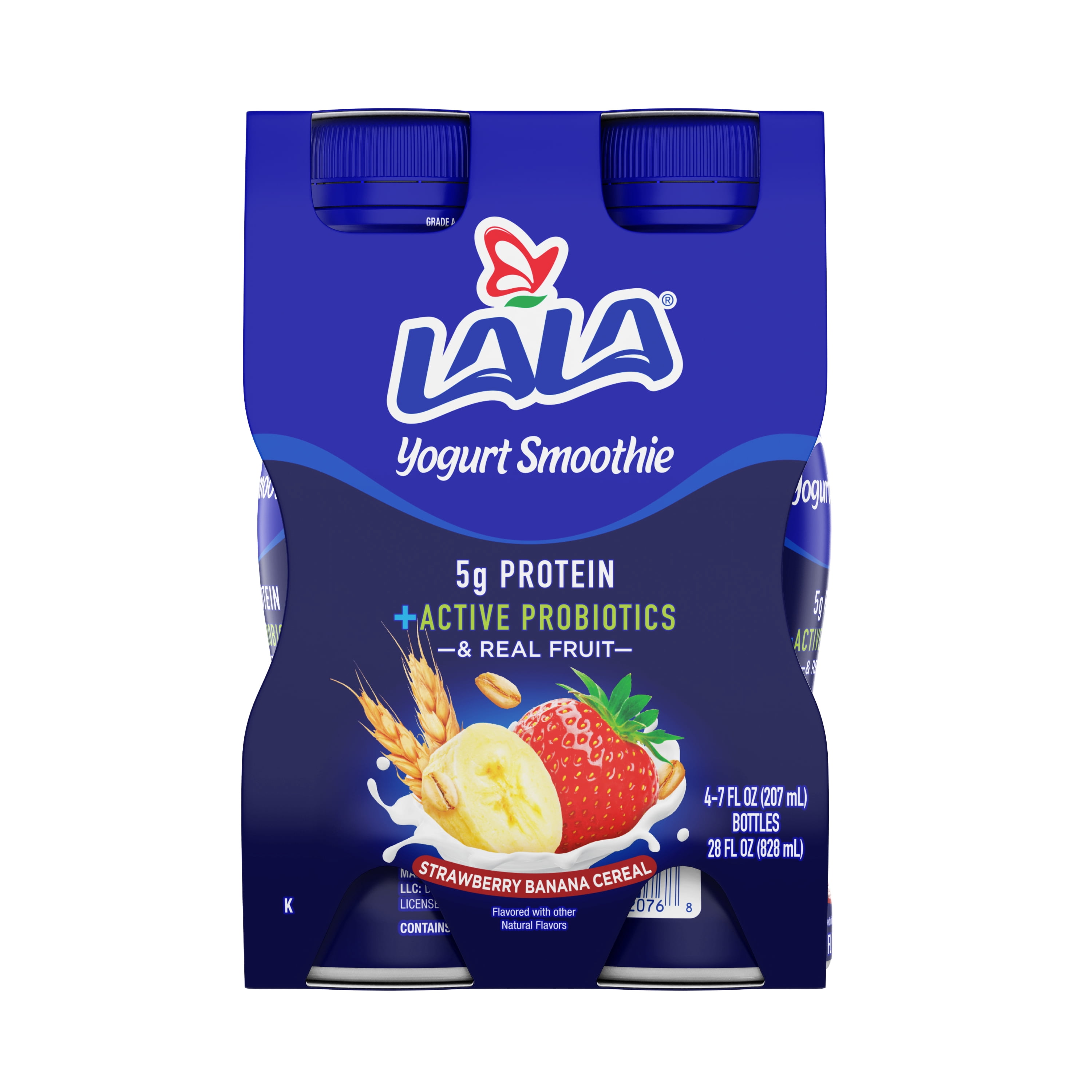 LALA Strawberry Banana Cereal Yogurt Drink with Protein and Probiotics, 7 fl oz, 4 Count