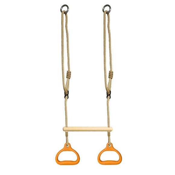 LALA Trapeze Bar with Rings,Wooden Trapeze Swing Bar for Ninja Warrior Obstacle Course,Children's Swing Set Indoor Outdoor Garden,Yard,Playground