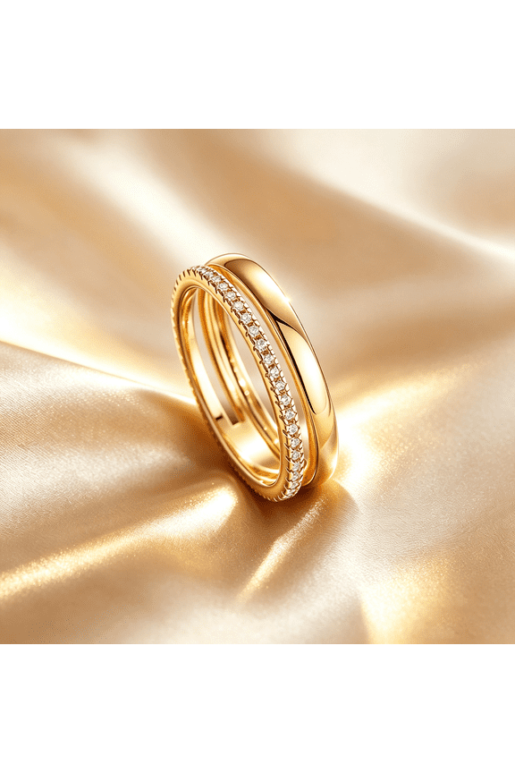 24K Gold Plated Cubic Zirconia Dual Stacking Rings for Women,Integrated Dual Connected Stack Ring , Gold Eternity Band Thumb Jewelry Ideal Birthday Valentine Day Gift