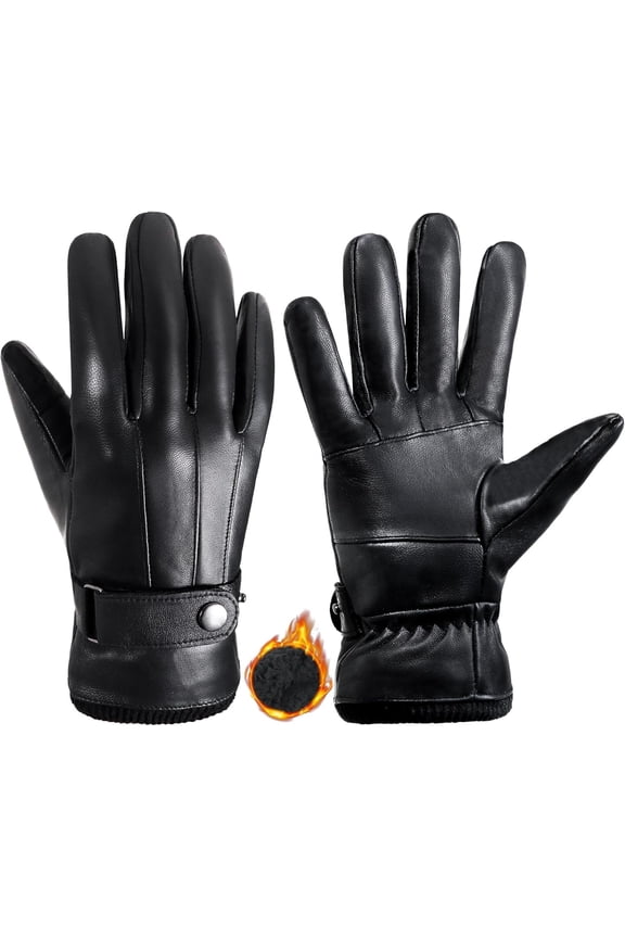 Genuine Sheepskin Leather Gloves for Men Winter Driving Warm Thermal Wrist Gloves Fleece Lining for Cold Weather