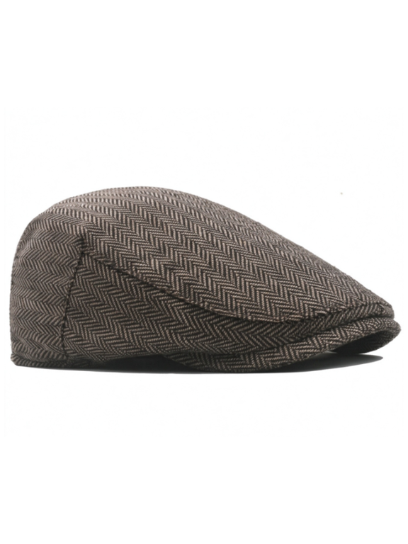 Men's Tweed Newsboy Cap, Classic Herringbone Plaid Ivy Flat Cap, Vintage Wool Blend Cabbie Hat for Driving Hunting Daily Wear