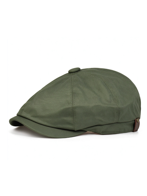 Vintage Newsboy Cap for Men Women, 8 Panel Octagonal Beret Flat Cap, Cotton Casual Hat with Metal Snap Adjustable Back, One Size Fits 56-59cm (22"-23.2")