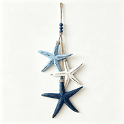 LALACE Wooden Starfish Nautical Wall D cor, Pendant with Rope and Beads, Coastal Style Wall Decor for Bathroom Bedroom Cottage, Home warming Gift