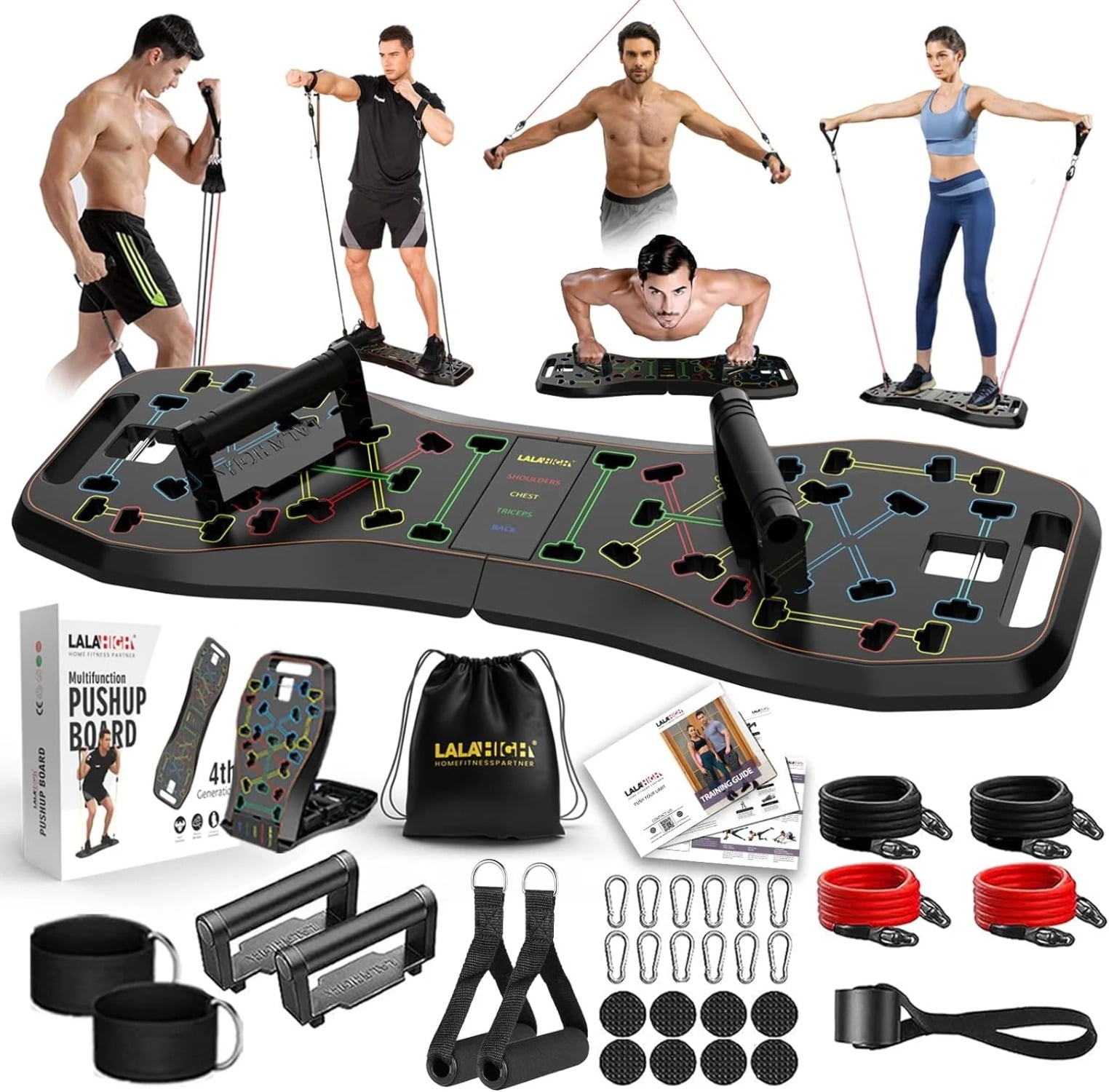 Portable Home Gym Workout Equipment with 16 Exercise Accessories Including  Fitness Board, Elastic Resistance Bands, Ab Roller Wheels, Pilates Bar and  More for Full Body at Home Exercise Equipment : : Sports