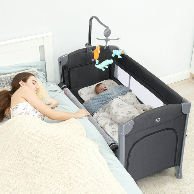 Ktaxon 3 in 1 Adjustable Travel Baby Crib Portable Baby Bedside Bassinet for Toddlers Aged 0 36 Months Gray