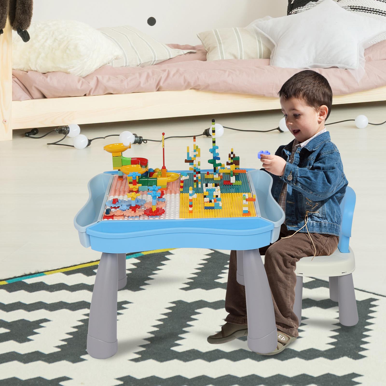 LALAHO Building Blocks Table for Kids, Toddler Activity Table Set with