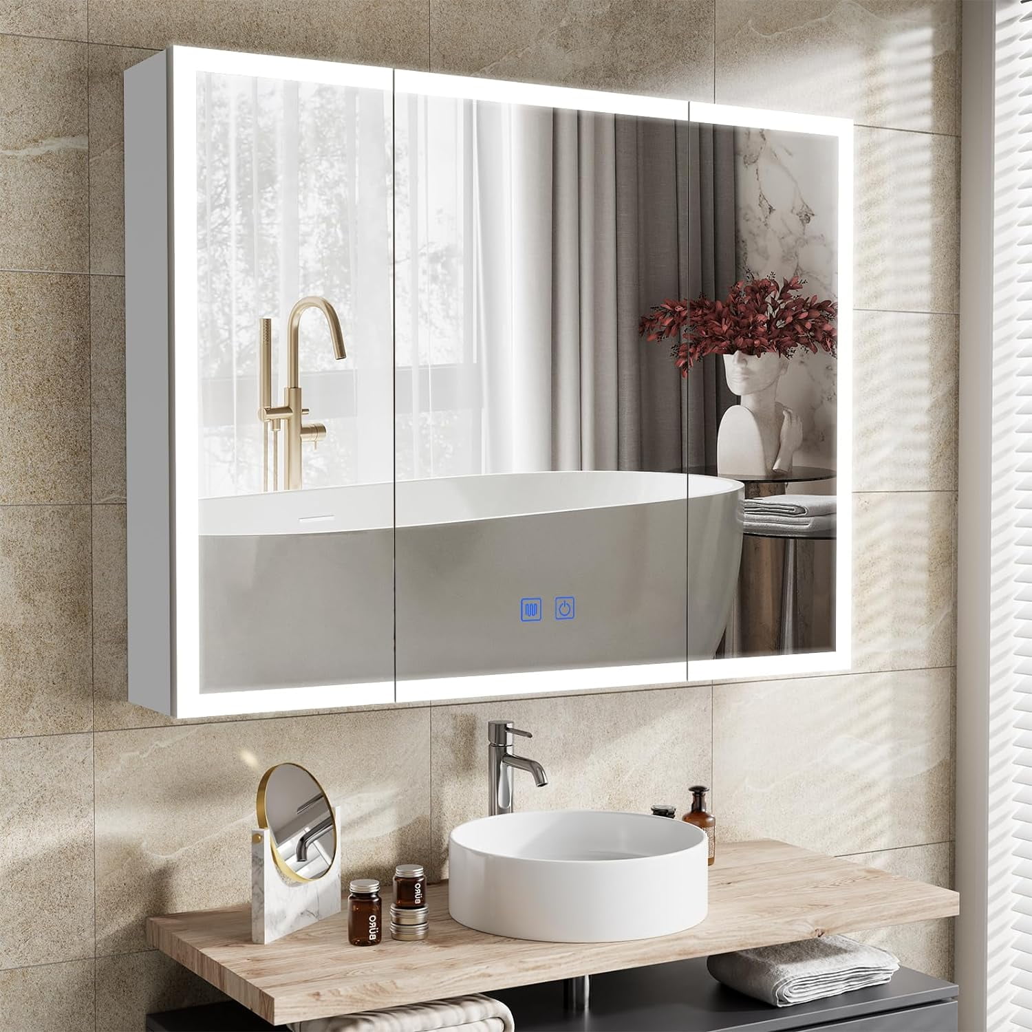 LALAHOO Lighted Medicine Cabinet with Mirror 31.50 X 24 Large 3 Doors ...