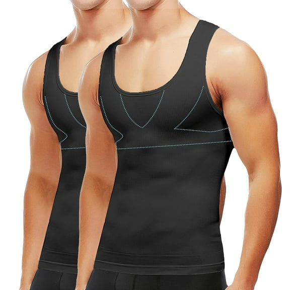 LALAMELON 2 PACK Compression Shirts for Men Gynecomastia Moobs Tummy Control Body Shapewear Base Layer Tank Tops