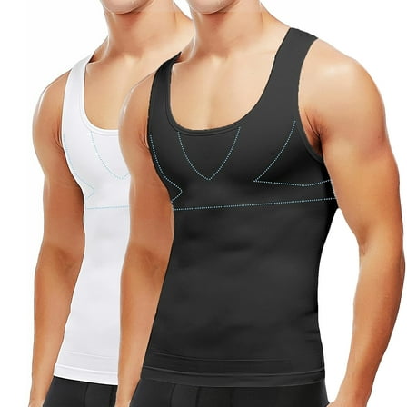 LALAMELON 2 PACK Compression Shirts for Men Gynecomastia Moobs Tummy Control Body Shapewear Base Layer Tank Tops