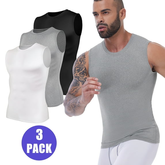 LALAMELON 3 Pack Mens Workout Running Tank Top Sleeveless Gym Athletic Shirts Dry Fit Base Layer