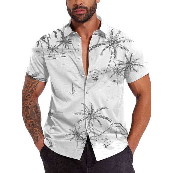 LALAMELON Men's Hawaiian Shirt Button Down Tropical Holiday Beach Shirts Casual Short Sleeve Tops