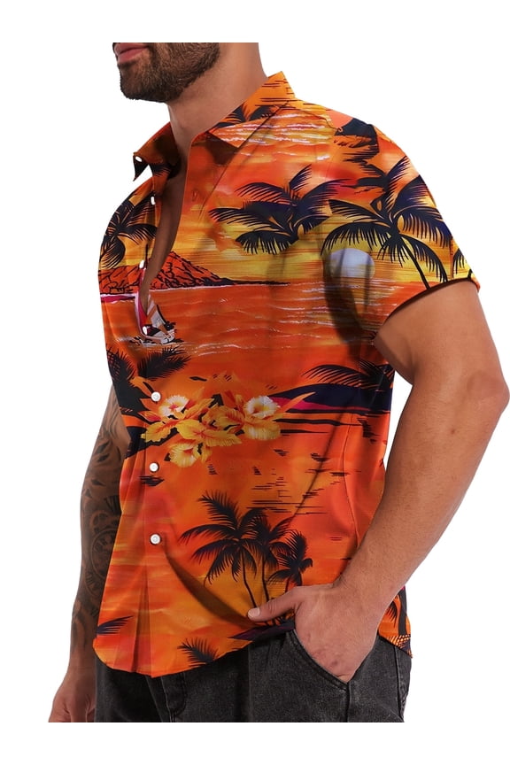 Men's Hawaiian Shirt Button Down Tropical Holiday Beach Shirts Casual Short Sleeve Tops