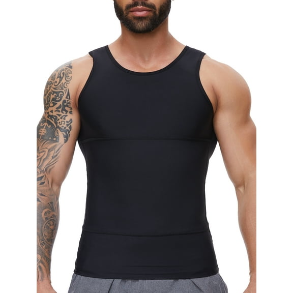 LALAMELON Mens Compression Shirt Tummy Control Body Shaper Gynecomastia Vest Workout Tops Abs Abdomen Undershirts