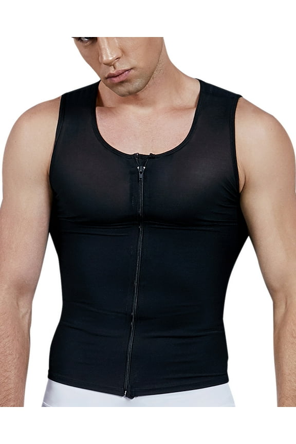 Zip Up Waist Girdle Shirt Vest Chest Compression Body Shaper for Men