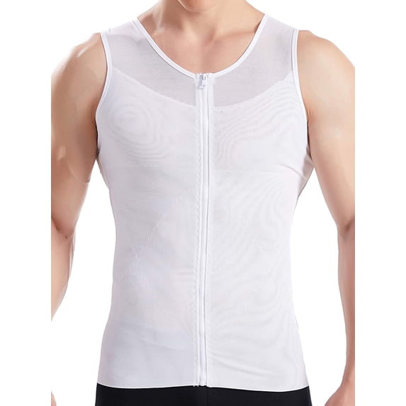 LALAMELON Zip Up Waist Girdle Shirt Vest Chest Compression Body Shaper for Men