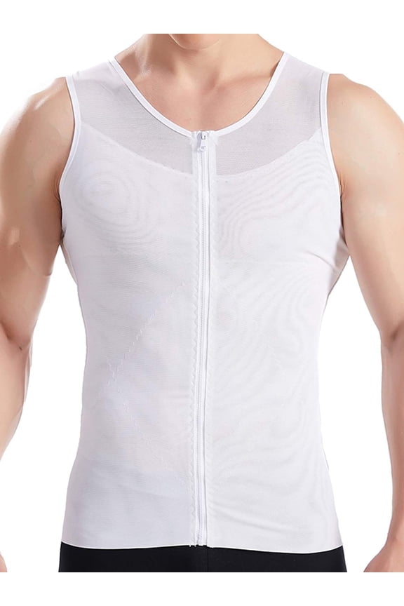 Zip Up Waist Girdle Shirt Vest Chest Compression Body Shaper for Men