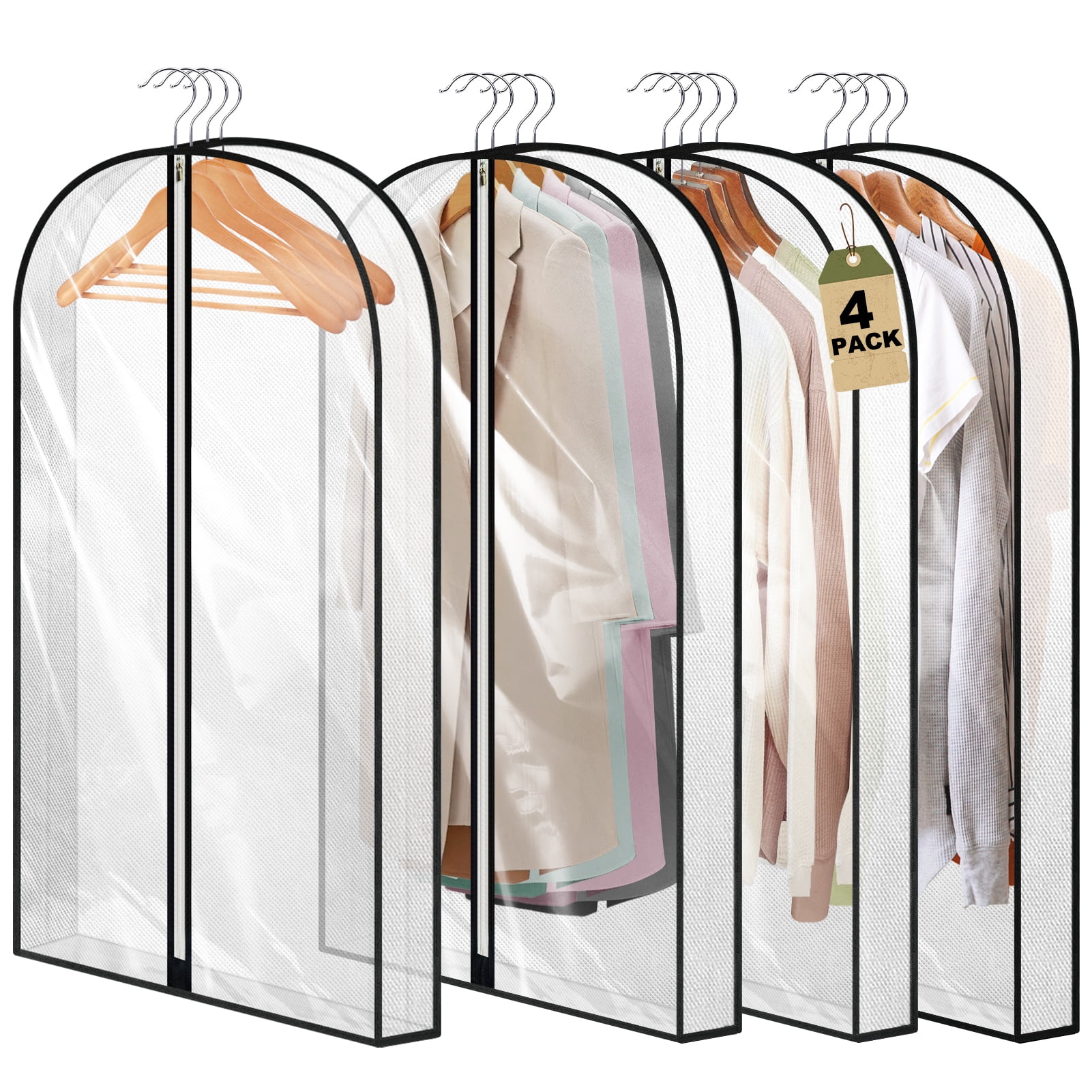 10 Clear Garment Bags For Dance Costumes - 40" Long, 4 Zipper Pockets, Foldable To Handbag, With Name Tag