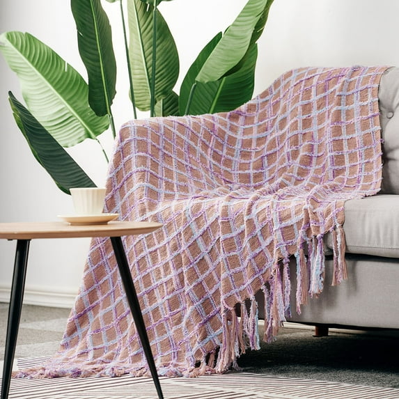 LALIFIT Buffalo Plaid Blankets Orange Fall Throw Blanket with Fringe Reversible Bed Blanket for Valentine's Halloween Christmas Farmhouse Couch Sofa Home Decor 50" X60'' (Purple Plaid)