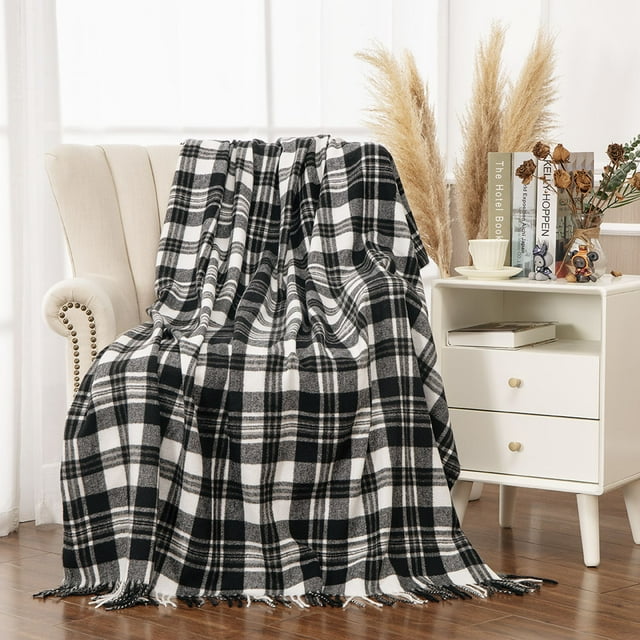 Lalifit Decorative Faux Fiber Throw Blankets Soft Fluffy Classic Black 