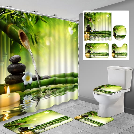 LALILO 4 Pcs Black Shower Curtain Sets with Rugs for Bathroom Decor,Stone Abstract Marble Shiny Art Bathroom Curtain Set with Mats
