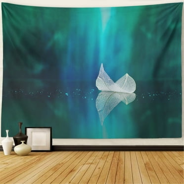 LALILO 4 Pcs Leaf Green Tapestry White Wall Hanging for Living Room Tablecloth Dorm 80"x60"