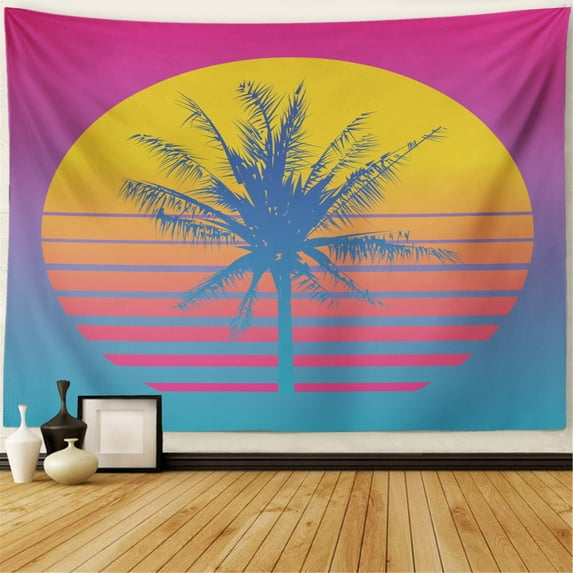 LALILO 4 Pcs Moon Summer Sea Tapestry Palm Wall Hanging for Living Room Tablecloth Dorm 80"x60"