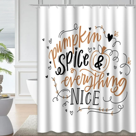 LALILO Autumn Waterproof Shower Curtain,Pumpkin Spice and Fall Font Graphic Halloween Holiday Letter Shower Curtains for Bathroom with 12 Hooks,72x72 Inch