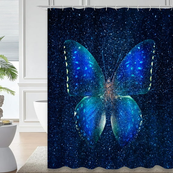 LALILO Black Blue Dark Waterproof Shower Curtain,Universe with Stars Butterfly Art Night Spiritual Shower Curtains for Bathroom with 12 Hooks,72x72 Inch