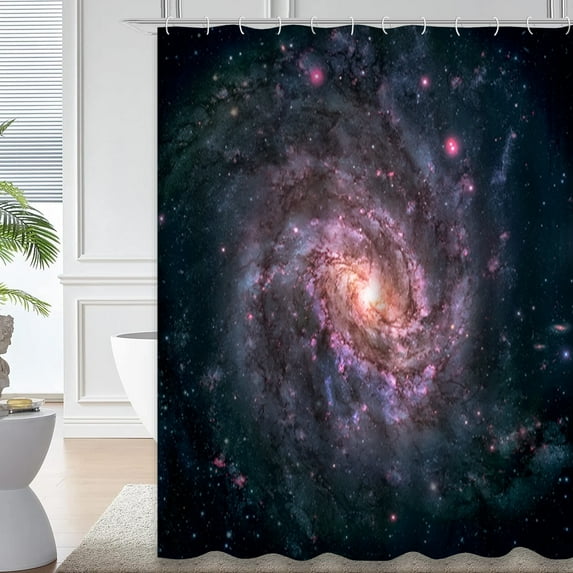 LALILO Black Light Waterproof Shower Curtain,Southern Spiral Constellation Nasa Abstract Black Shower Curtains for Bathroom with 12 Hooks,72x72 Inch
