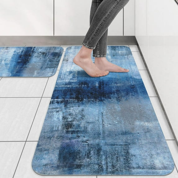 LALILO Blue Kitchen Mat Blue and Gray Abstract Art Kitchen Rugs and Mat for Dining Room,Floor Home,Office