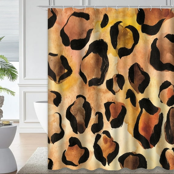 LALILO Brown Waterproof Shower Curtain,Animal Watercolor Cheetah Skin Wild Hawaii Africa Shower Curtains for Bathroom with 12 Hooks,72x72 Inch