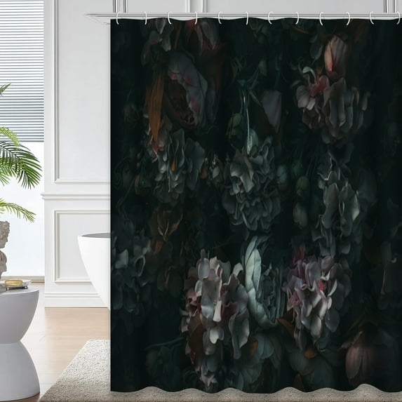 LALILO Dark Blossom Gothic Shower Curtain, 72x72 in, 12 Hooks, Flowers Dark Vintage Wallpaper Backdrop Decor